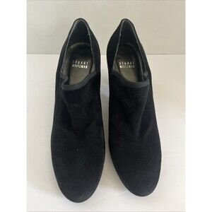 Stuart Weitzman Womens Black Suede Slip On Heel Ankle Boots Shoes SZ 6.5